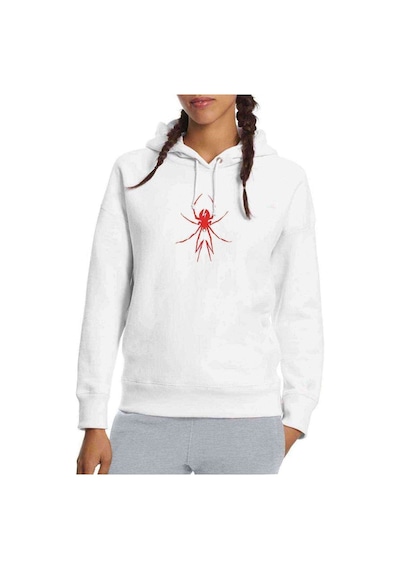 Red Spider Kırmızı Örümcek Baskılı Beyaz Kadın Kapşonlu Sweatshi