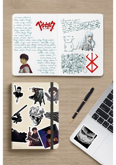 Berserk Anime Telefon Laptop Bullet Journal Yapışkanlı Folyo Sticker Paketi 22 Adet Çok Renkli