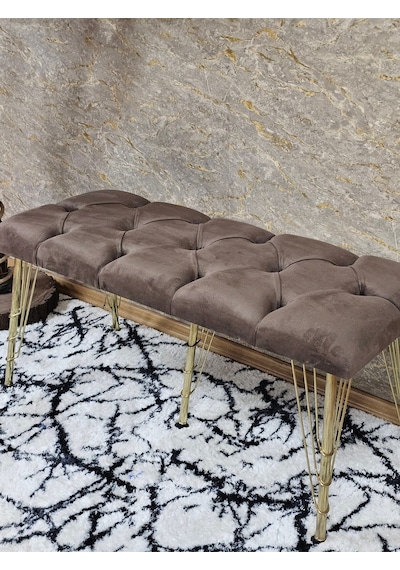 Zafir Metal Gold Tel Ayaklı 100 Cm Puf Bench - Puf - Bench - Oturak - Mutfak Oturağı - Antre Oturağı Kahverengi
