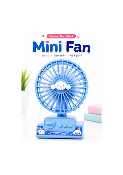 Masaüstü Şarjlı Sevimli Karekter Mini Soğutucu Vantilatör Type-c Şarjlı Masa Üstü Fan Taşınabilir 3 Mod Hız Ayarlı Pervane