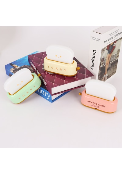 Pembe Tost Gece Lambası Şarjlı & Pilli Sevimli Led Işık,hediyelik Led Lamba Pembe - Beyaz
