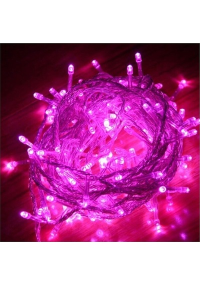 Mor Renk Yılbaşı Ağacı Doğum Günü Parti Led Işık 8 Animasyonlu 100 Ledli 10 Metre Fişli - Pembe