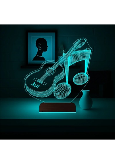 Luvivia Klasik Gitar Müzisyen Hediye Kişiye Özel 3d Lamba - Masa Gece Lambası V1 Şeffaf