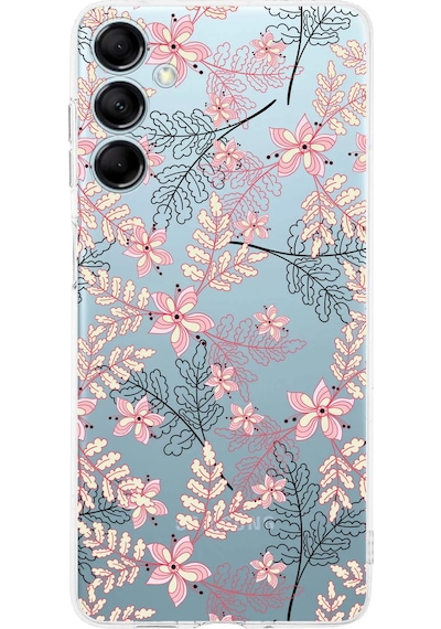 Samsung M14 Uyumlu Kamera Korumalı Floral Kırmızı Tasarımlı Şeffaf Silikon Kılıf