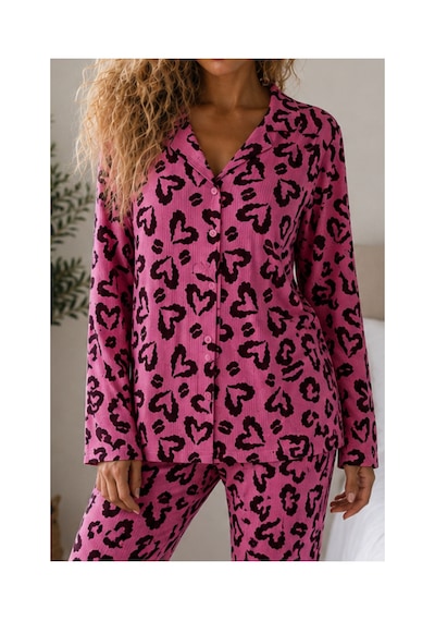 Fit Women Kadın Örme Gömlek Yaka Lila Pijama Takımı