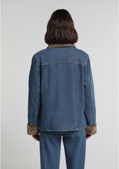 Colin's Colins Denim Kumaş Şardonla Lamine Edilmiştir Regular Fit Düğmeli Astarsız Kadın Mid İndigo Denim Ceket Cl1083248 Q1.v2 Dn45273