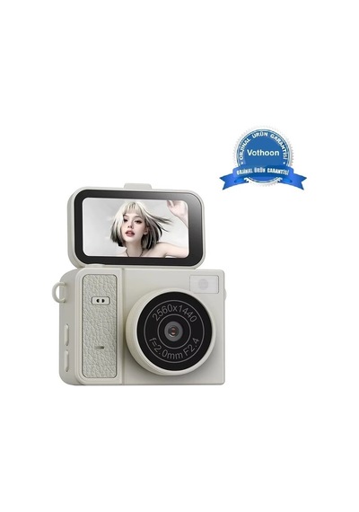 2k Mini Dijital Retro Video Kamera Flaşlı Dijital Vlog Mini Fotoğraf Makinesi Türkçe Menü Bej