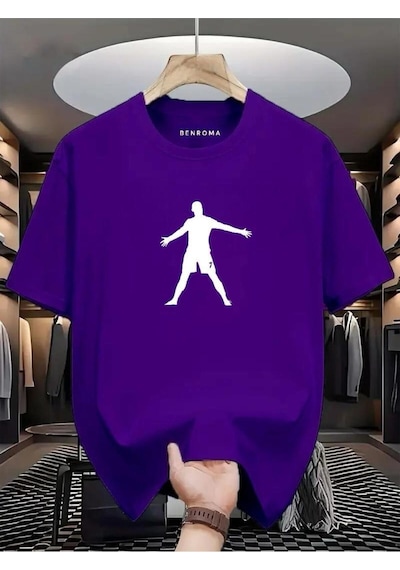 Eller Yanda Beyaz Baskılı Oversize Tişört Mor