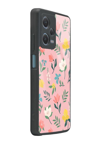 Xiaomi Redmi Note 12 Pro 5g Pinky Flowers Tasarımlı Glossy Telefon Kılıfı Siyah