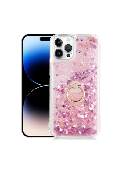 Apple İphone 14 Pro Uyumlu Akışkan Simli Sıvılı Yüzüklü Parlayan Tasarımlı Kılıf