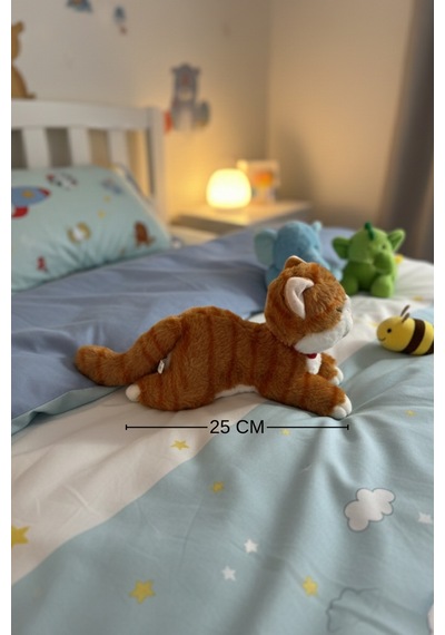 Miyavlayan Peluş Kedi 25 Cm - Yumuşacık Tüylü Sesli Uyku Arkadaşı Ve Hediye Kedi Oyuncak Turuncu