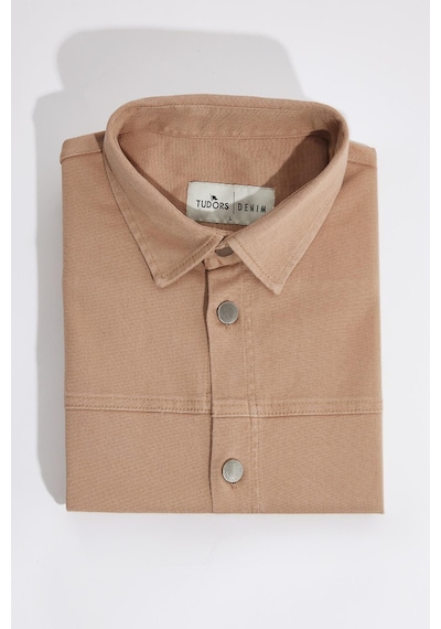 Tudors Erkek Relax Fit Rahat Kesim Gabardin Likralı Yandan Cepli Taş Ceket Gömlek-32835 Taş