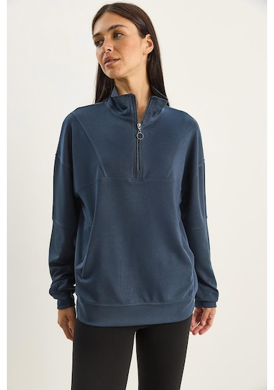 Shade Kadın Dik Yaka Yarım Fermuarlı Cep Detaylı Oversize Modal Sweatshirt 60601053 - Füme
