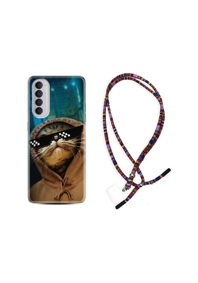 Oppo Reno 4 Pro Kılıf Rasta Boyun Askılı Troll Cat 1897