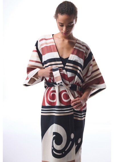 Penti Etnik Desenli Shay Uzun Kimono Çok Renkli