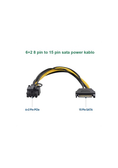 Sata 15 Pin Erkek Power To 8 Pin 6+2 Pcıe Power Kablosu 20cm