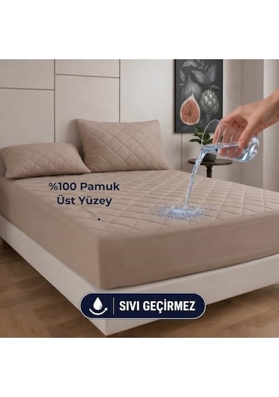 Formeya Kahverengi Kapitone Sıvı Geçirmez Yatak Koruyucu Fitted Alez Çarşaf%100 Pamuk 160x200 Açık Gri
