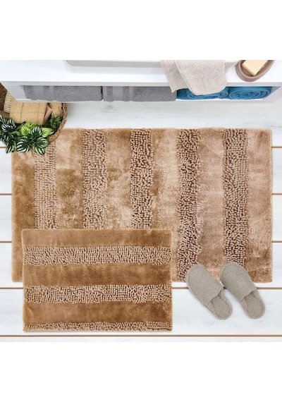 Soft Line 2'li Banyo Paspası - Vizon - 60x90 Cm + 45x60 Cm Renkli
