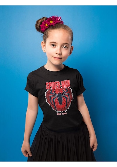 Sevbano Unisex Spider-man Baskılı Örümcek Adam Çizgi Film Çocuk Tişört 1 Siyah