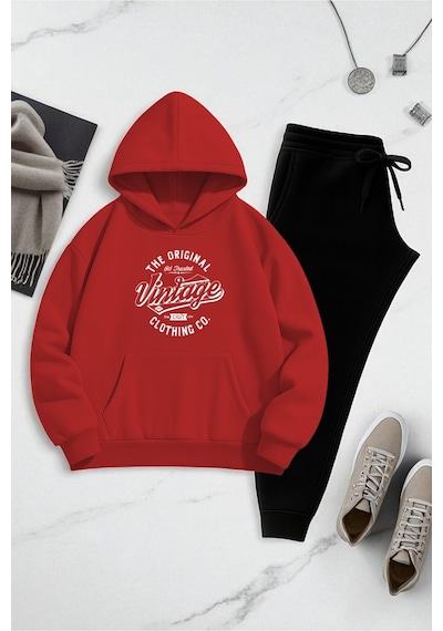 Uyguntarz Unisex Vintage Eşofman Takımı Kırmızı