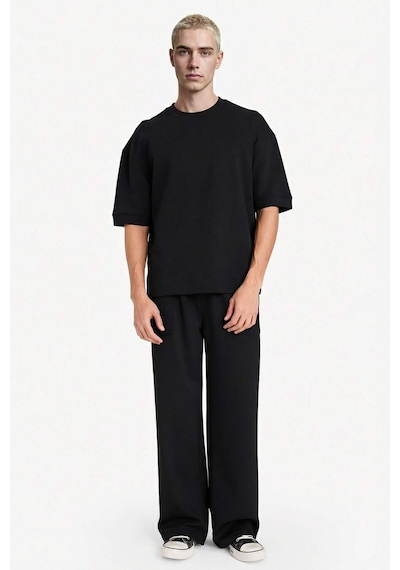 Defacto Loose Fit Rahat Kesim Bisiklet Yaka Ağır Kumaş Basic Düz Kısa Kollu Tişört B4844ax26spbk81 Siyah-bk81