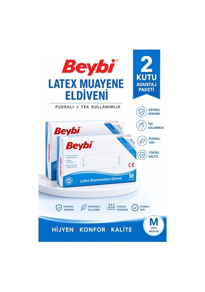 Beybi Lateks Muayene Eldiveni Pudralı Medium 100'lü