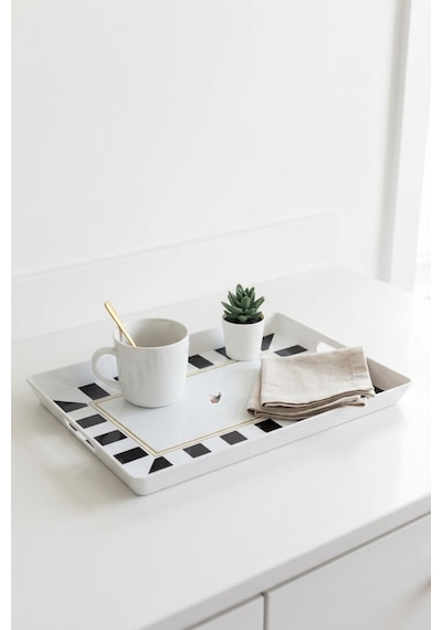 Makri Home Çizgili Desenli Servis Tepsisi 38x28x3,5 Cm, Siyah-beyaz Siyah - Beyaz