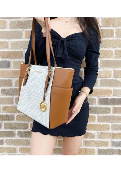 Michael Kors Charlotte Fermuarlı Tote Vanilla Mk İmzalı Omuz Kadın Çantası Çok Renkli