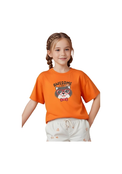 Fyk Kids Kız Çocuk Basic Awesome Boy Baskılı T-shirt Turuncu