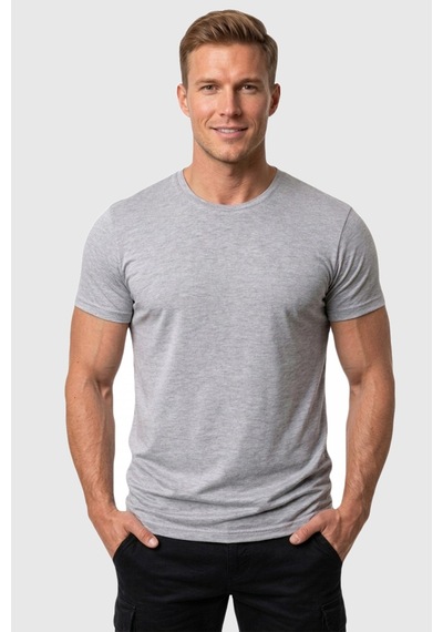 Rizzup Erkek Gri Slim Fit %90 Pamuk Likralı Yumuşak Dokulu Basic Tişört 1801131