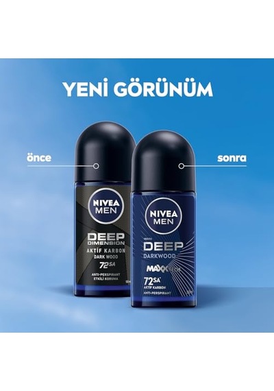 Erkek Roll On Deodorant Deep Dimension 50 Ml,72 Saat Ter Ve Ter Kokusuna Karşı Koruma,maskülen Ferah Koku,aktif Karbo