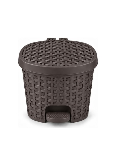 Tr 3 Litre Hasır Desenli Pedallı Çöp Kovası, Rattan Görünümlü Plastik İç Kovalı Kapaklı Banyo Mutfak Çöp Genel