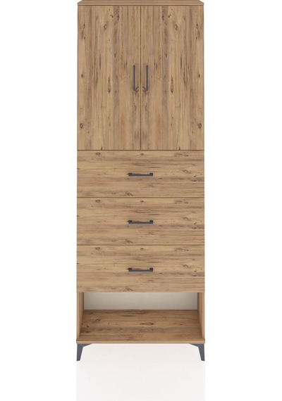 Arges Dolap 3 Raflı 3 Çekmeceli 2 Kapaklı 88x30x243 Çam-çam Atlas Çam