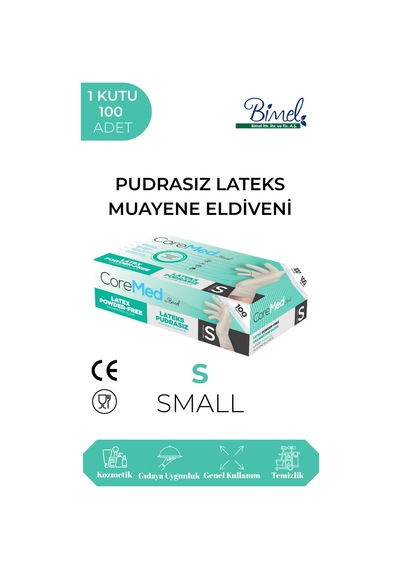 Lateks Pudrasız Muayene Eldiveni S-1 Paket 100'lü