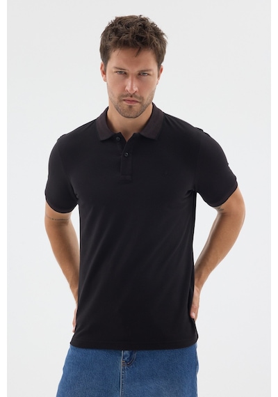 Siyah-mürdüm Polo Yaka Pike Kısa Kol Slim Fit %100 Pamuk Tişört 1011260171 Siyah - Mürdüm