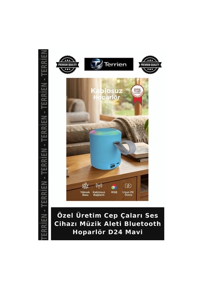 Özel Üretim Cep Çaları Ses Cihazı Müzik Aleti Bluetooth Hoparlör D24 Mavi