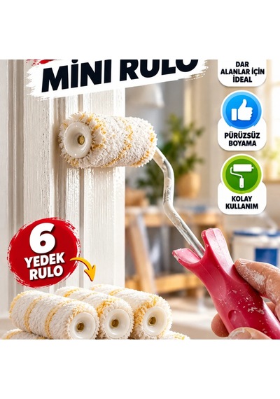 10 Cm Mini Boya Rulosu Seti 6 Yedek Rulolu Dar Alan Boyama Fırçası