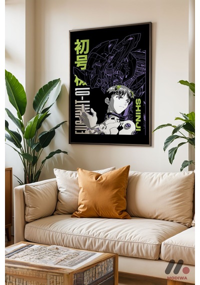 Evangelion Shinji Anime Poster, Siyah Çerçeveli Duvar Tablosu - Anime Severlere Özel Hediye