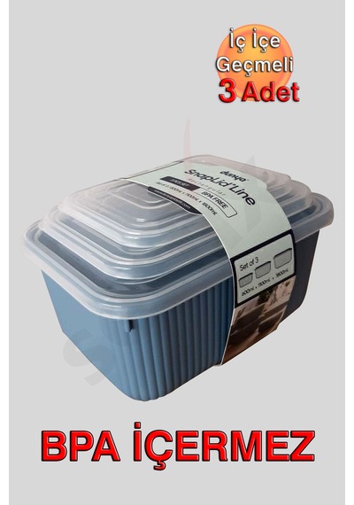 İç İçe Geçmeli Snaplid Dikdörtgen Saklama Kabı 600 - 1100 - 1800 Ml Üçlü Set Bej