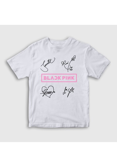 Presmono Unisex Çocuk Signs Blackpink T-shirt Beyaz