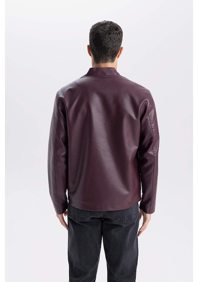 DeFacto Su İtici Slim Fit Dar Kesim Dik Yaka Fermuarlı Suni Deri Mont D8525AX25SPBR34