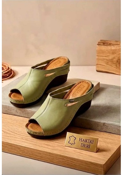 Pynare Dolgu Topuklu Terlik Yeşil Yeşil