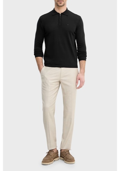 Emporio Armani Logolu % 100 Yün Yarım Fermuarlı Polo Erkek Polo Em004381 Af23421 Uc001 Siyah