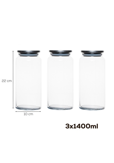 Porsima 4406 Bormio Metal Kapaklı 3lü Cam Kavanoz Seti Vakum Kapaklı Saklama Düzenleme Kabı Seti 1400ml
