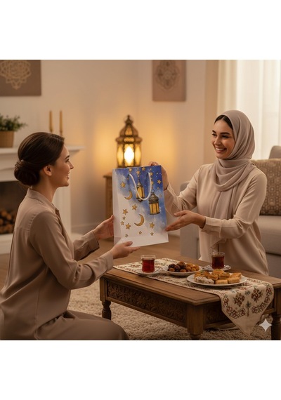 Ramazan Kandil Temalı Hediyelik Karton Çanta 26x40x8 Cm İftar Dağıtım