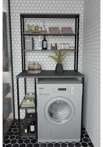 Çamaşır Makinası Dolabı Çamaşır Makinası Üstü Çok Raflı Düzenleyici Metal Banyo Dolabı Antrasit Diğer
