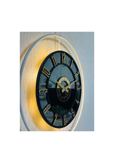 Pey Aksesuar Metal Camlı Duvar Saati 50 X 70 Cm Orta Boy Işıklı Gerçek Cam M51-beyaz-füme-siyah-gold M51-beyaz-füme-siyah-gold