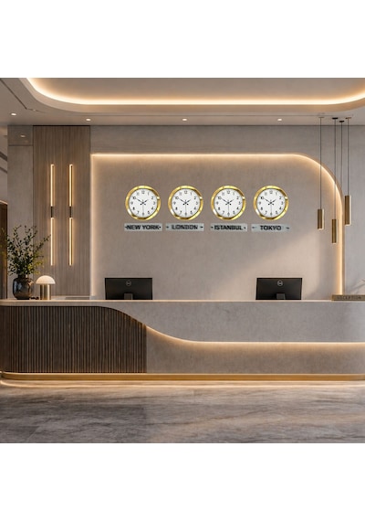 Luxtime Gold Series 36 Cm 4 Lü Tabelalı Dünya Duvar Saati Çok Renkli