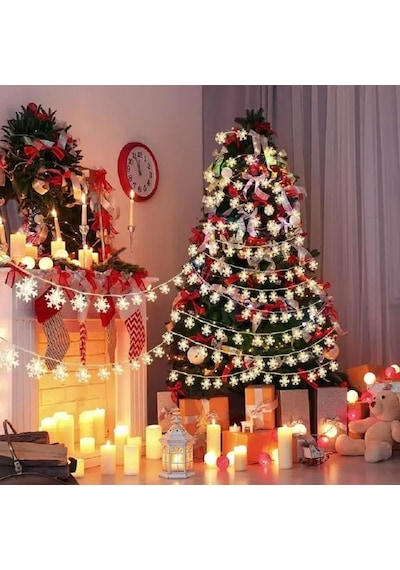 Yüksek Kalite 5 Metre Gün Işığı Kar Tanesi Led Işık Sabit Yanar 20 Ledli Fişli Noel Yılbaşı Işığı