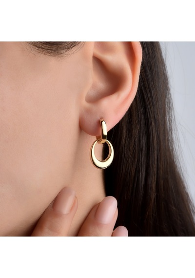 14 Ayar Altın Mikron Kaplama Sallantılı Oval Halka Küpe - E00281 Gold